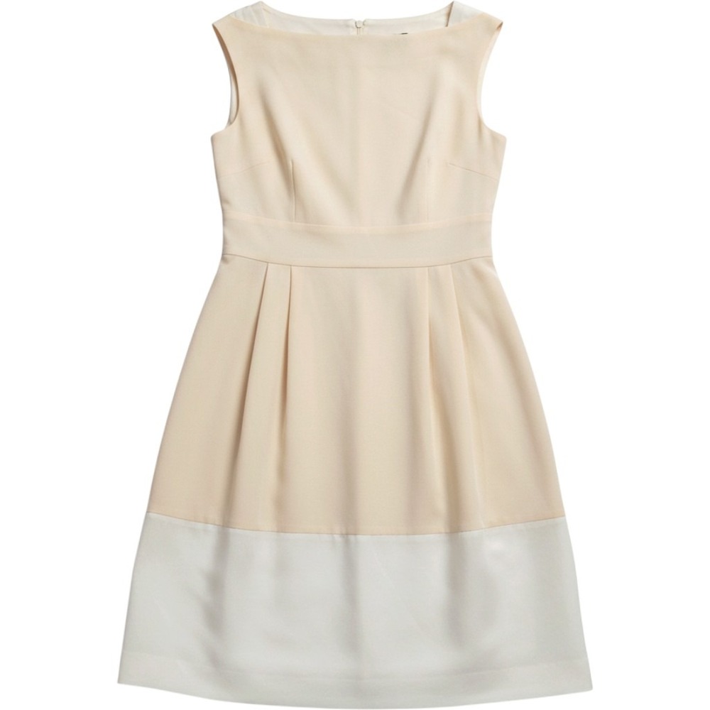 Theory Wool Silk Blend Colorblock Sleeveless Fit Flare Dress Cream White Size 2